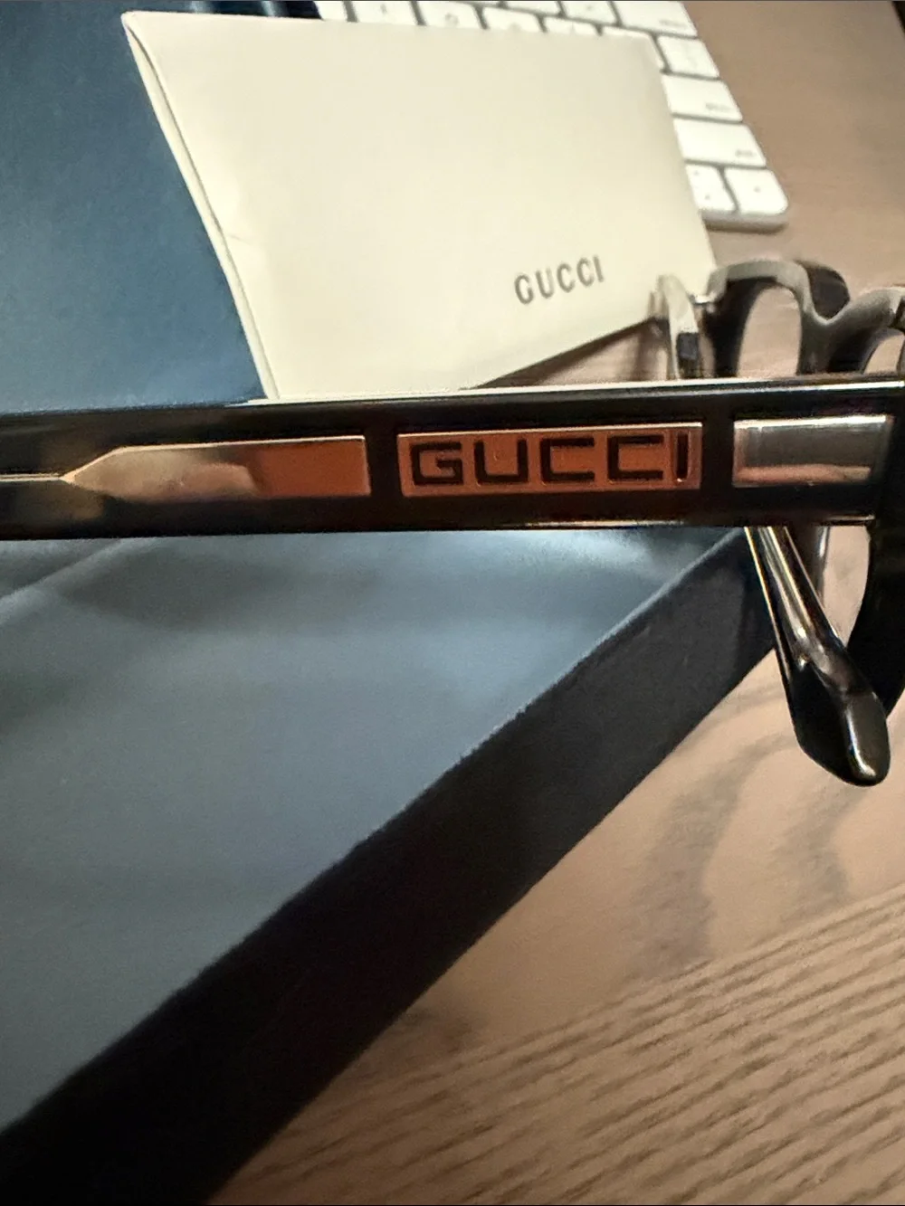 Gucci Black Gloss Rectangular Glasses with Logo Temples